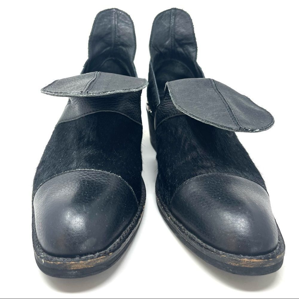 Yes Western Black Leather and Calf Hair Toe Cap Shoe/Bootie Size 8 - Picture 3 of 8